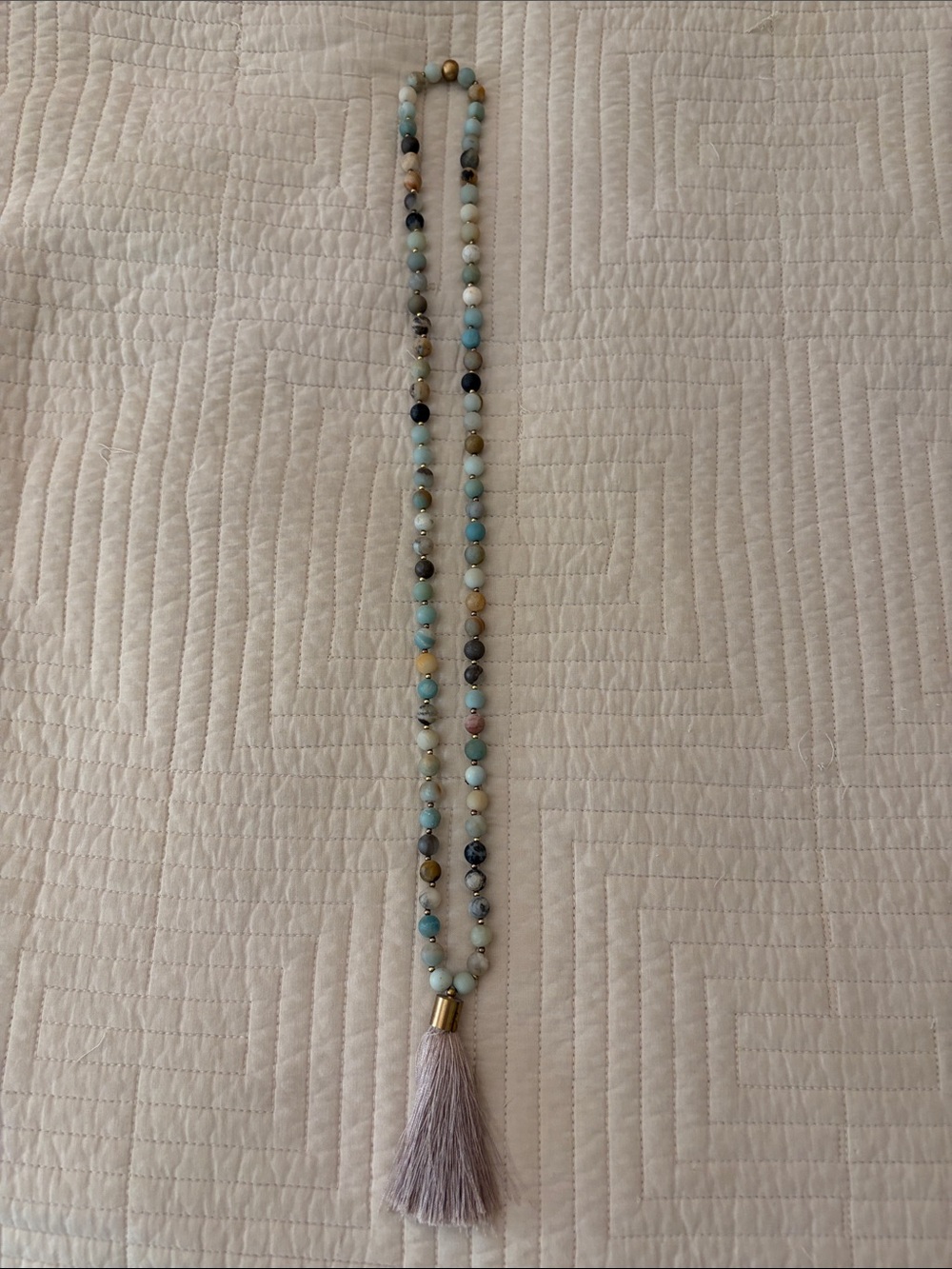 Bohemian Aqua Beaded Tassel Necklace - Unbranded